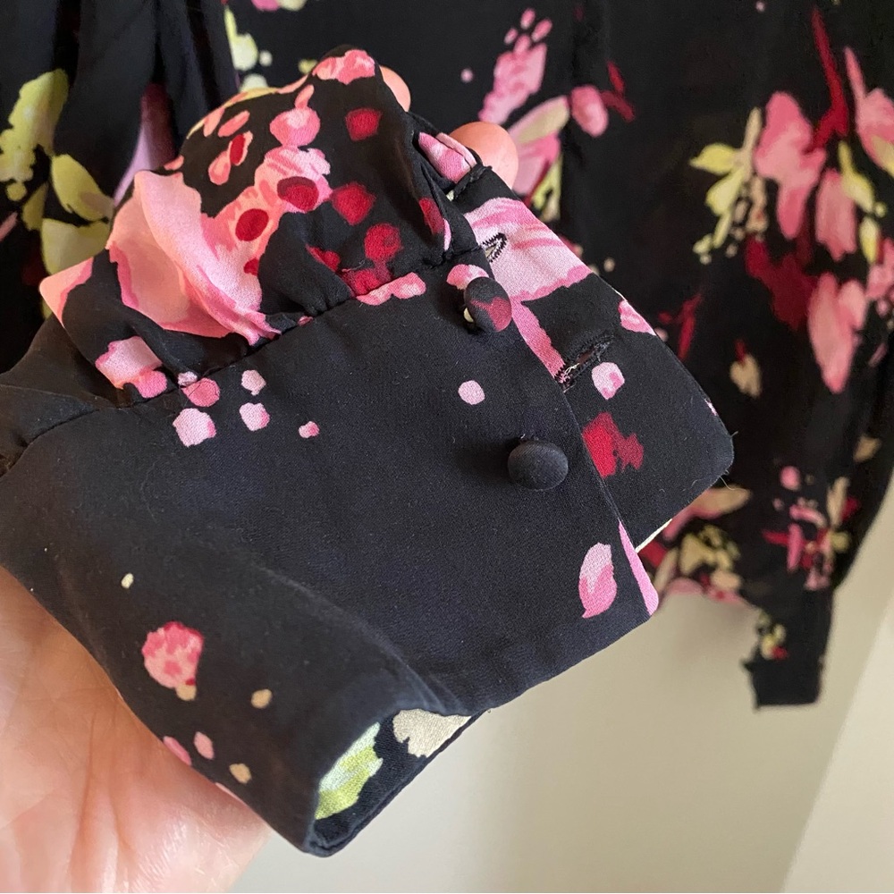 A.L.C. Rivera Silk Black Long Sleeve Floral Blouse Size 2 or Small Cottagecore - Picture 10 of 13